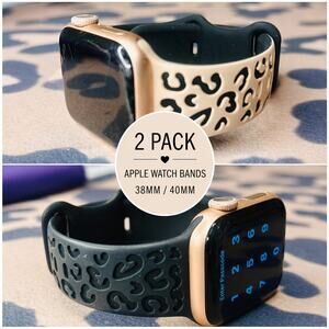 2 Pack Apple Watch Bands 38 40 Matte Black & Blush Leopard NEW